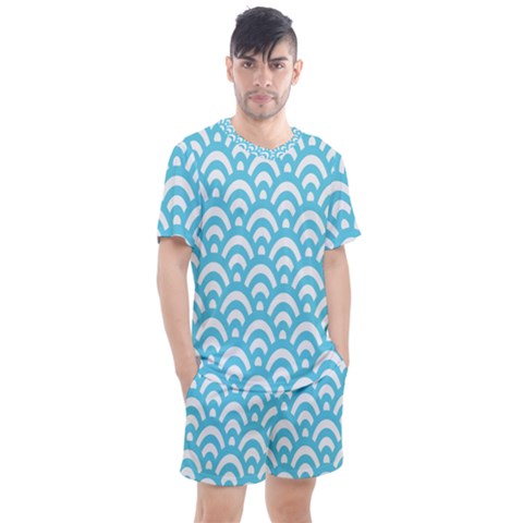  Waves Ocean Blue Texture Men s Mesh Tee And Shorts Set by artworkshop