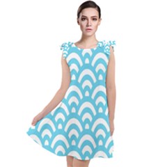  Waves Ocean Blue Texture Tie Up Tunic Dress by artworkshop