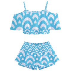  Waves Ocean Blue Texture Kids  Off Shoulder Skirt Bikini by artworkshop