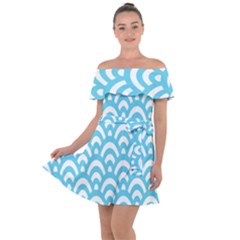  Waves Ocean Blue Texture Off Shoulder Velour Dress by artworkshop