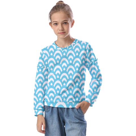  Waves Ocean Blue Texture Kids  Long Sleeve Tee With Frill  by artworkshop