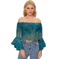  Pattern Design Texture Off Shoulder Flutter Bell Sleeve Top