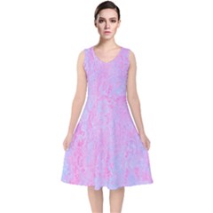  Texture Pink Light Blue V-neck Midi Sleeveless Dress  by artworkshop