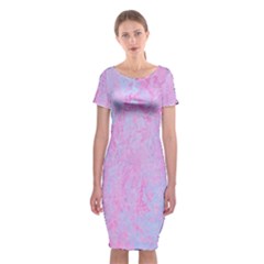 Texture Pink Light Blue Classic Short Sleeve Midi Dress