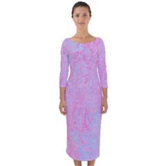  Texture Pink Light Blue Quarter Sleeve Midi Bodycon Dress by artworkshop
