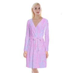  Texture Pink Light Blue Long Sleeve Velvet Front Wrap Dress
