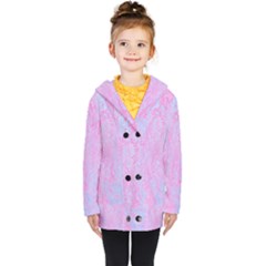  Texture Pink Light Blue Kids  Double Breasted Button Coat