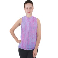  Texture Pink Light Blue Mock Neck Chiffon Sleeveless Top