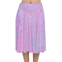  Texture Pink Light Blue Velvet Flared Midi Skirt by artworkshop