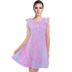  Texture Pink Light Blue Tie Up Tunic Dress