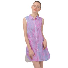  Texture Pink Light Blue Sleeveless Shirt Dress by artworkshop