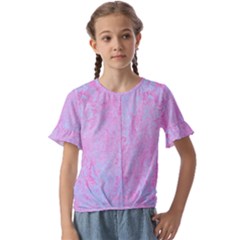  Texture Pink Light Blue Kids  Cuff Sleeve Scrunch Bottom Tee