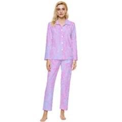  Texture Pink Light Blue Womens  Long Sleeve Velvet Pocket Pajamas Set