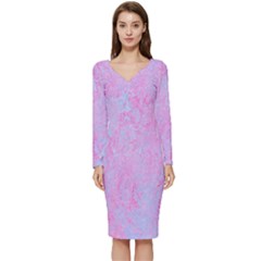  Texture Pink Light Blue Long Sleeve V-neck Bodycon Dress  by artworkshop