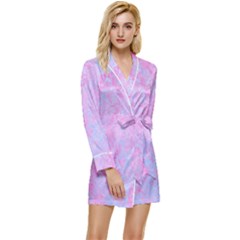  Texture Pink Light Blue Long Sleeve Satin Robe