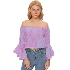  Texture Pink Light Blue Off Shoulder Flutter Bell Sleeve Top by artworkshop