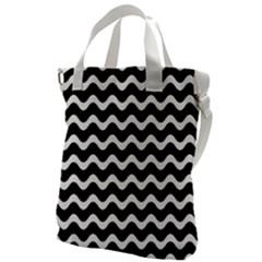 Wave-black White Canvas Messenger Bag