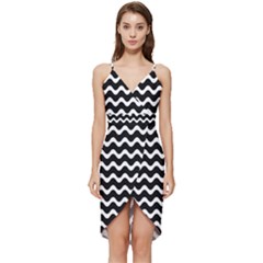 Wave-black White Wrap Frill Dress by nateshop