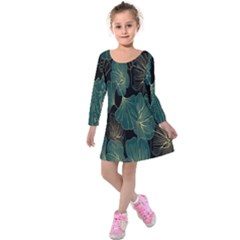 Leaves Kids  Long Sleeve Velvet Dress by nateshop