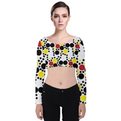 Pattern-polka Yellow Re Black Velvet Long Sleeve Crop Top by nateshop