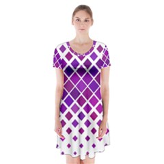 Pattern-box Purple White Short Sleeve V-neck Flare Dress by nateshop