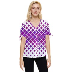 Pattern-box Purple White Bow Sleeve Button Up Top by nateshop