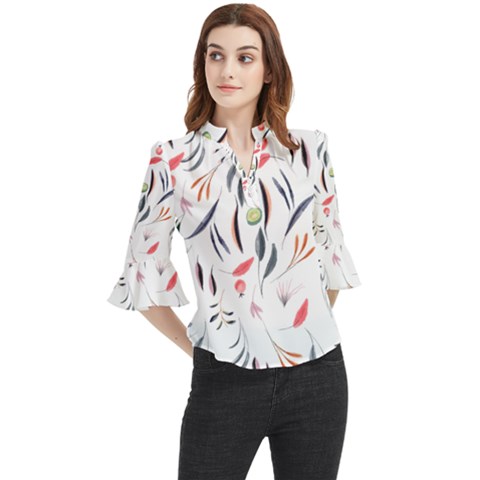 Watercolor-fruit Loose Horn Sleeve Chiffon Blouse by nateshop