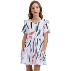 Watercolor-fruit Kids  Frilly Sleeves Pocket Dress by nateshop