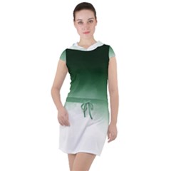 Watercolor-green White Drawstring Hooded Dress by nateshop