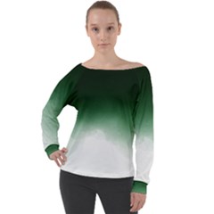 Watercolor-green White Off Shoulder Long Sleeve Velour Top by nateshop