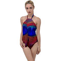 Red Peacock Plumage Fearher Bird Pattern Go With The Flow One Piece Swimsuit