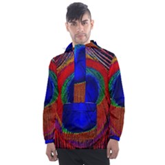 Red Peacock Plumage Fearher Bird Pattern Men s Front Pocket Pullover Windbreaker