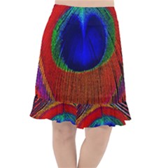 Red Peacock Plumage Fearher Bird Pattern Fishtail Chiffon Skirt by Wegoenart