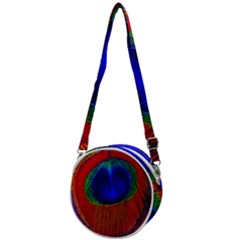 Red Peacock Plumage Fearher Bird Pattern Crossbody Circle Bag