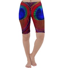 Red Peacock Plumage Fearher Bird Pattern Cropped Leggings 