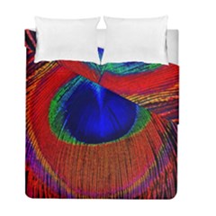 Red Peacock Plumage Fearher Bird Pattern Duvet Cover Double Side (full/ Double Size) by Wegoenart