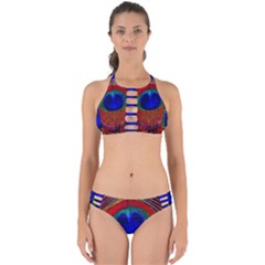 Red Peacock Plumage Fearher Bird Pattern Perfectly Cut Out Bikini Set by Wegoenart