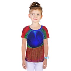 Red Peacock Plumage Fearher Bird Pattern Kids  One Piece Tee