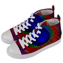 Red Peacock Plumage Fearher Bird Pattern Women s Mid-top Canvas Sneakers by Wegoenart