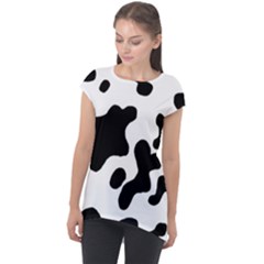 Cow Pattern Cap Sleeve High Low Top