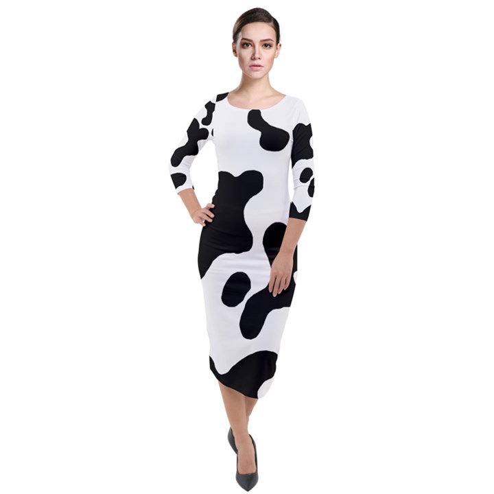 Cow Pattern Quarter Sleeve Midi Velour Bodycon Dress