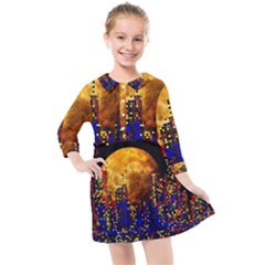 Skyline Frankfurt Abstract Moon Kids  Quarter Sleeve Shirt Dress