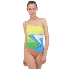 Waves-beach-sun-sea-water-sky Classic One Shoulder Swimsuit