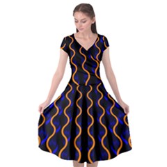 Pattern Abstract Wwallpaper Waves Cap Sleeve Wrap Front Dress