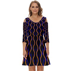 Pattern Abstract Wwallpaper Waves Shoulder Cut Out Zip Up Dress