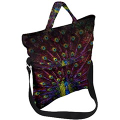 Beautiful Peacock Feather Fold Over Handle Tote Bag by Jancukart
