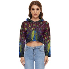 Beautiful Peacock Feather Women s Lightweight Cropped Hoodie