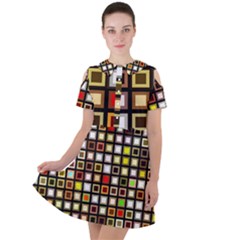 Squares-colorful-texture-modern-art Short Sleeve Shoulder Cut Out Dress  by Jancukart