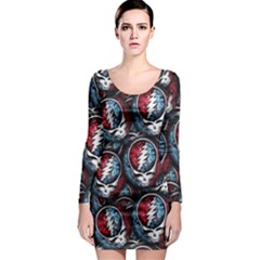 Grateful Dead Pattern Long Sleeve Bodycon Dress