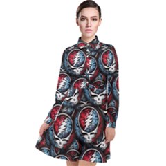 Grateful Dead Pattern Long Sleeve Chiffon Shirt Dress